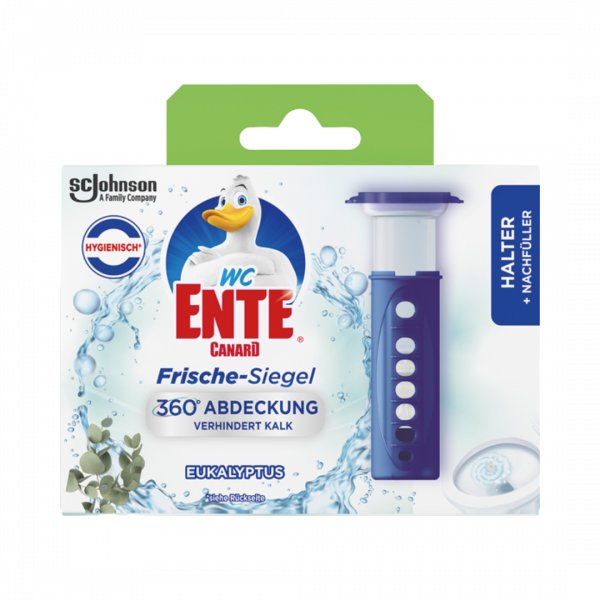 WC Ente Frische Siegel Eukalyptus ORIGINAL, selbsthaftender WC Stein Spendergriff und 6 Gel Siegel, 36ml